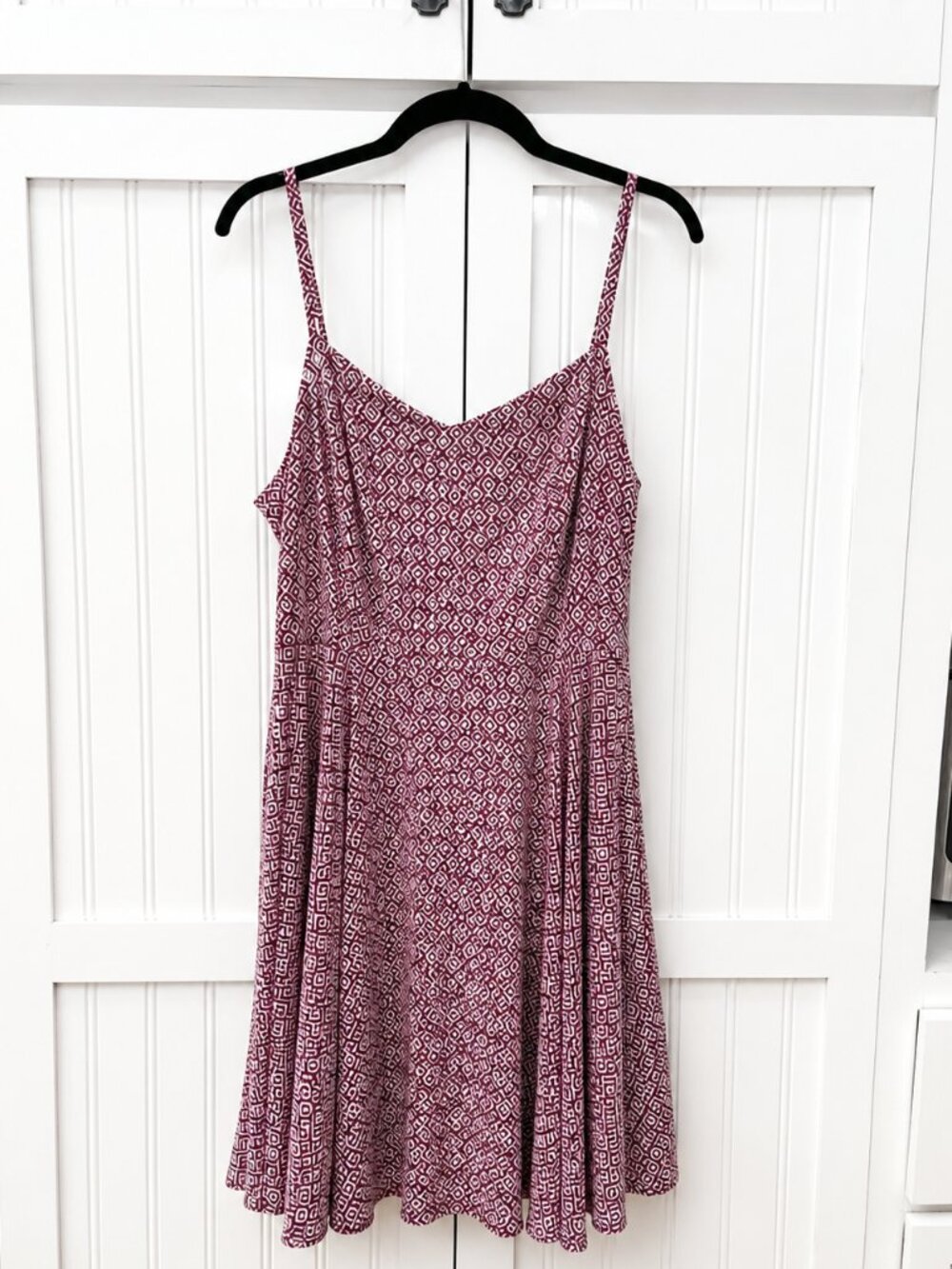 Old Navy Large Burgundy Cream Geometric Print Cami Swing Dress